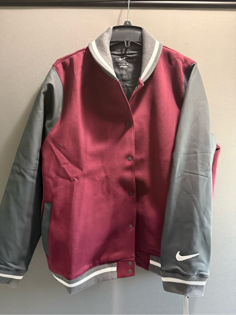Nike Women’s Maroon and Gray Varsity Jacket